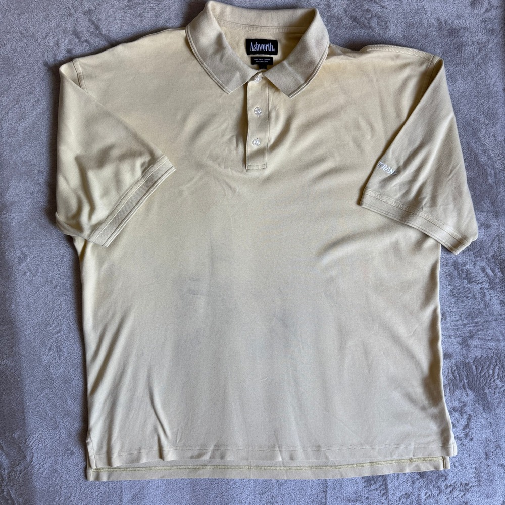 Ashworth Mens XXL Pima Cotton Polo Shirt Yellow Short Sleeve Trane Logo Golf
